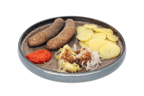 roast sausage with cabbage or turnip